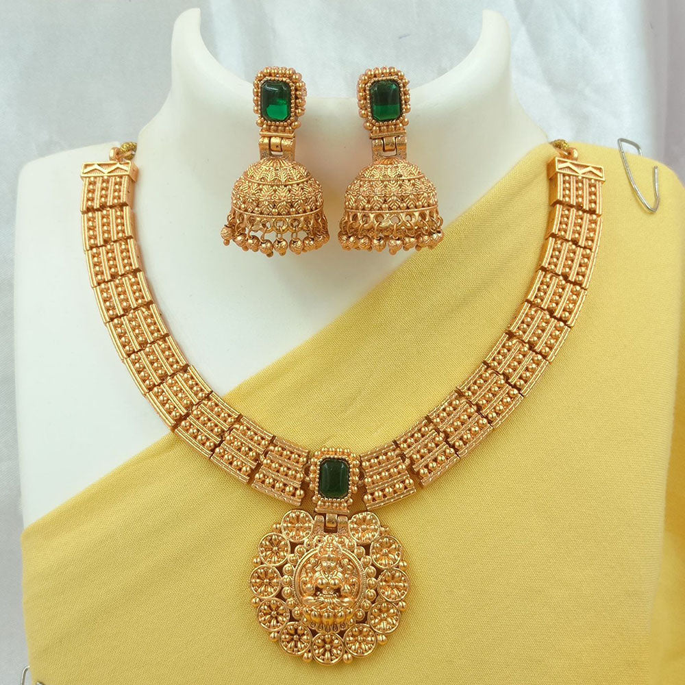FS Collection Gold Plated Kundan Stone Temple Necklace Set
