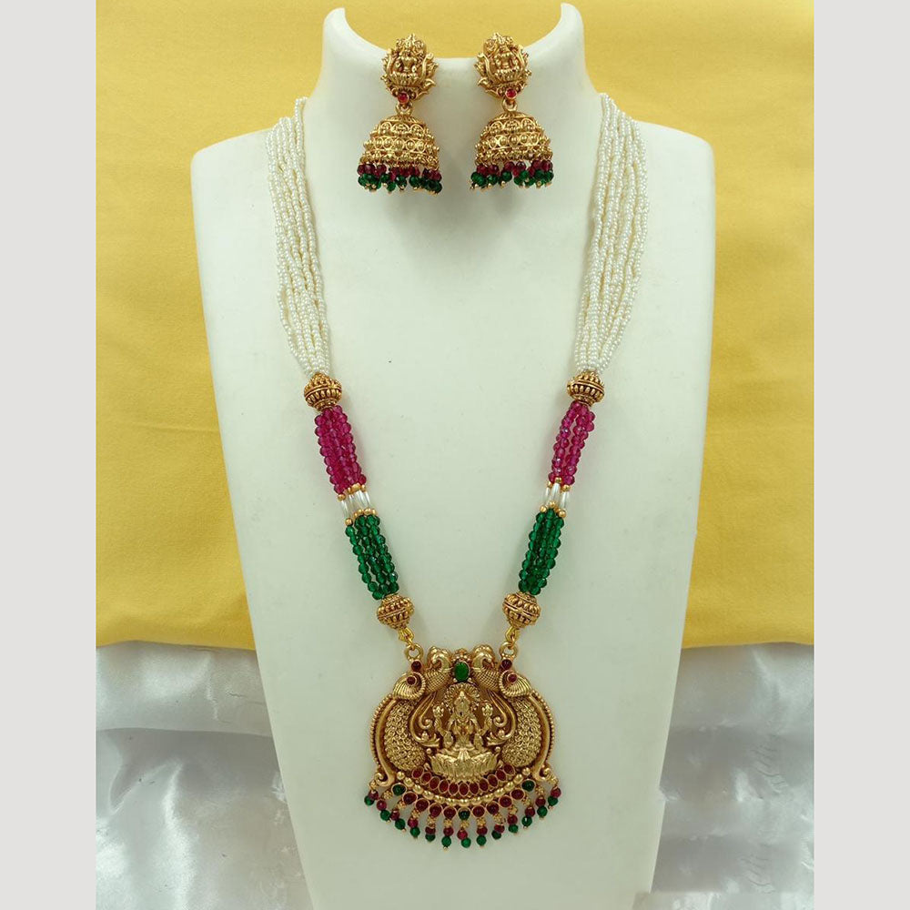 FS Collection Gold Plated Pota Stone And Pearl Temple Necklace Set