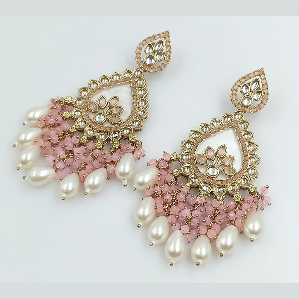 FS Collection Gold Plated Kundan Stone And Pearls Dangler Earrings