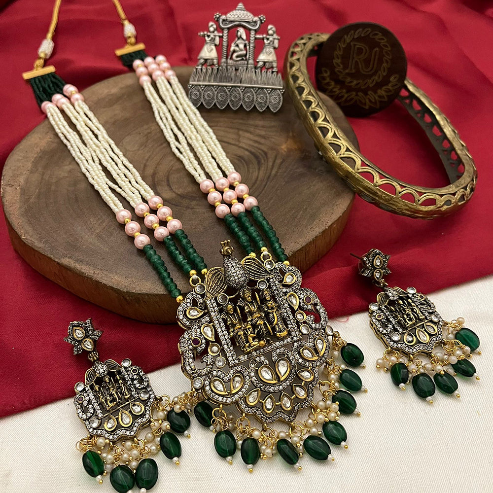 FS Collection Gold Plated Polki Kundan Stone Temple Long Necklace Set