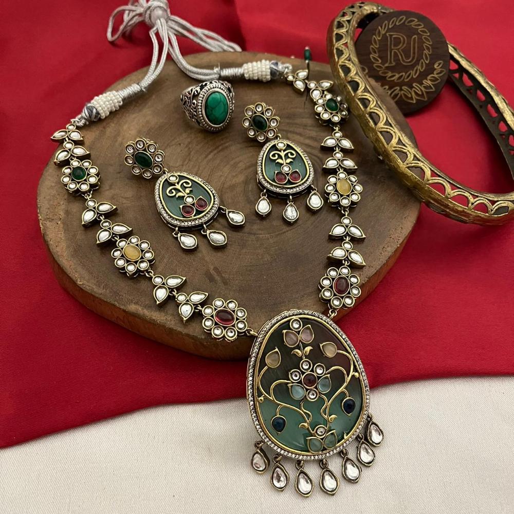 FS Collection 2 Tone Plated Kundan Stone Necklace Set