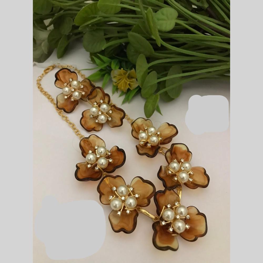 FS Collection Gold Plated Pearls Antique Necklace Set