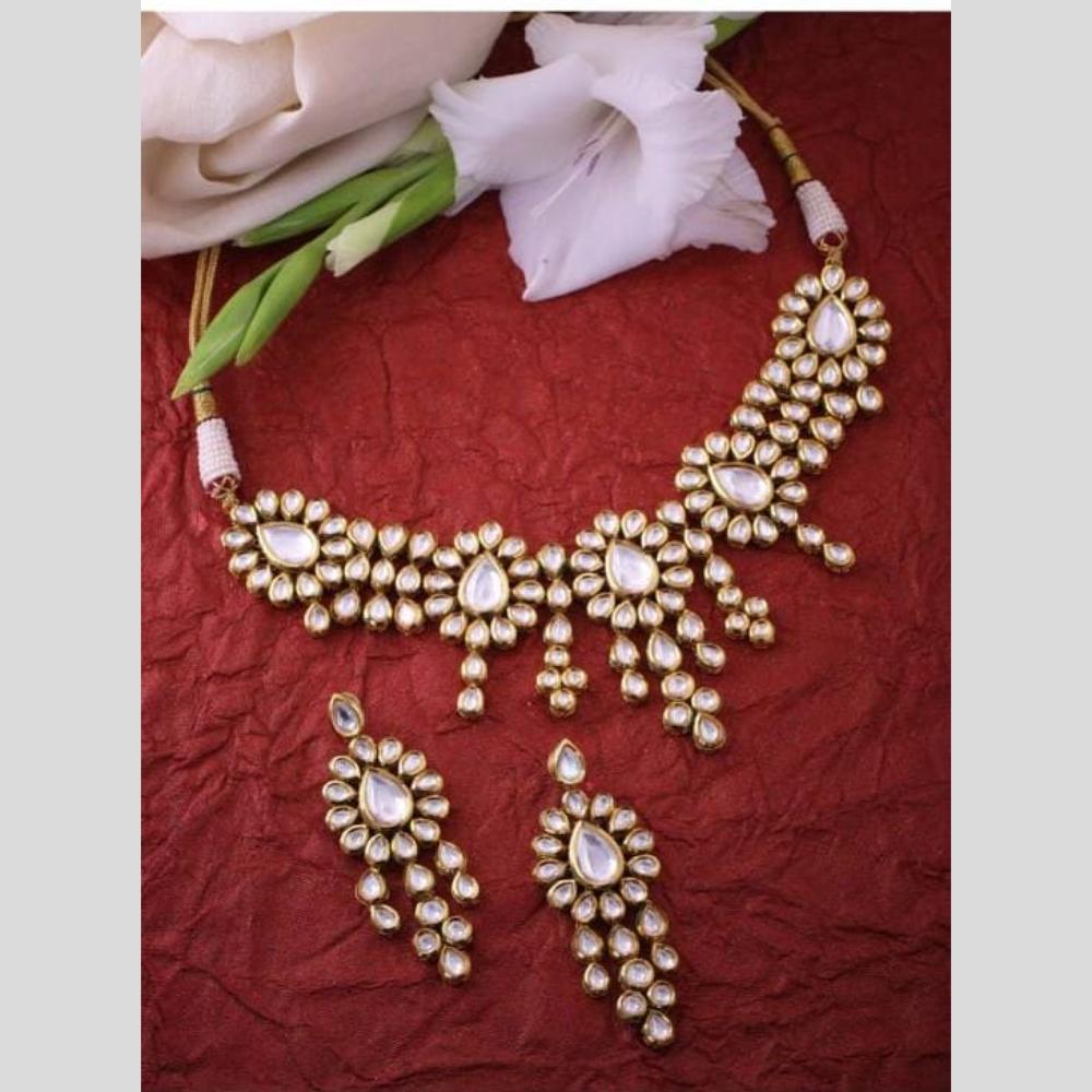 FS Collection Gold Plated Kundan Stone Necklace Set