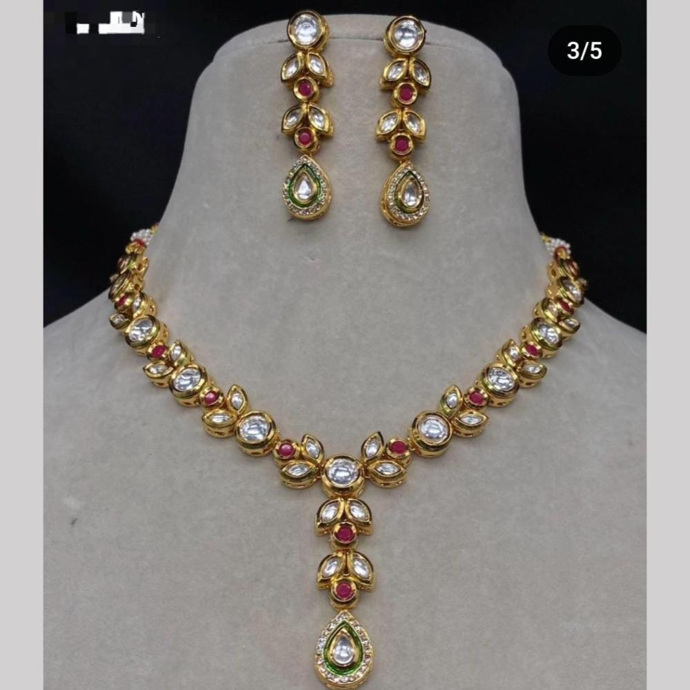 FS Collection Gold Plated Kundan Stone Necklace Set