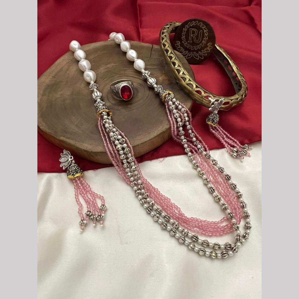 FS Collection Oxidised Plated Pearl And Beads Long Necklace Set