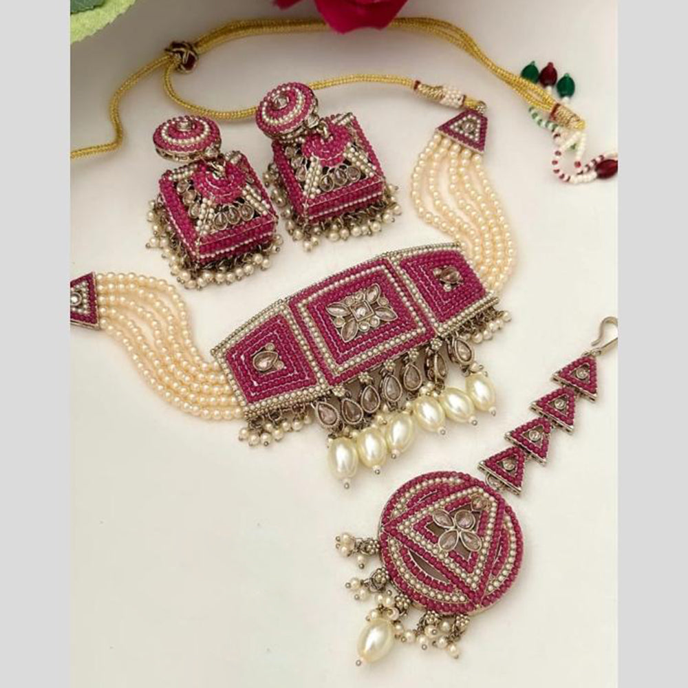 FS Collection Gold Plated Austrian Stone And Pearl Choker Necklace Set