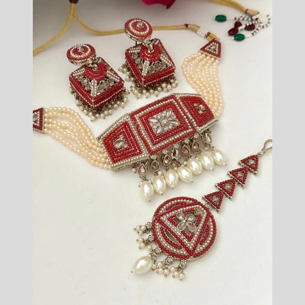 FS Collection Gold Plated Austrian Stone And Pearl Choker Necklace Set