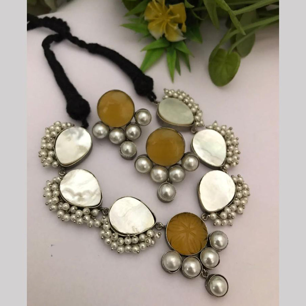FS Collection Oxidised Plated Pearl Thread Necklace Set