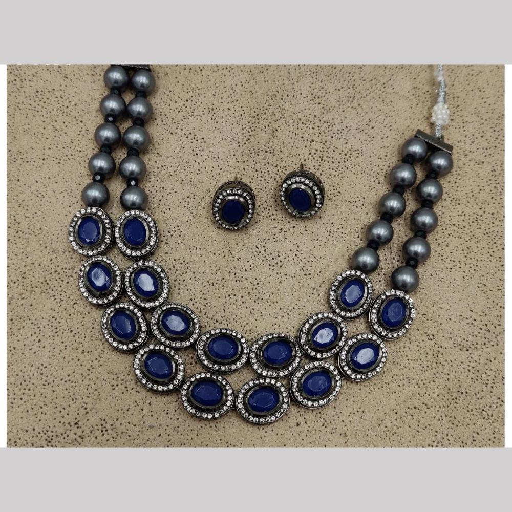 FS Collection Oxidised Plated Crystal Stone Necklace Set