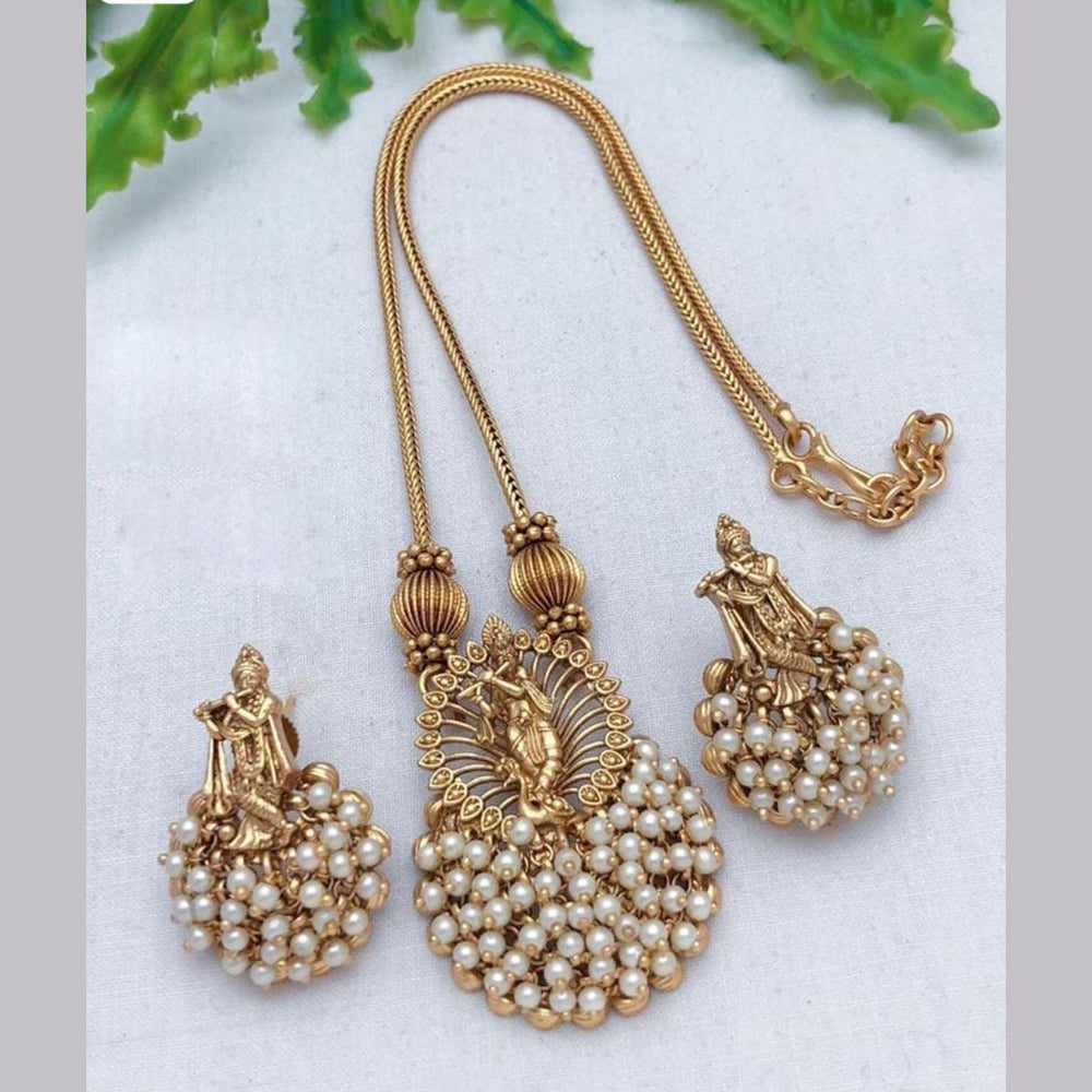 FS Collection Gold Plated Pearls Lord Krishna Necklace Set
