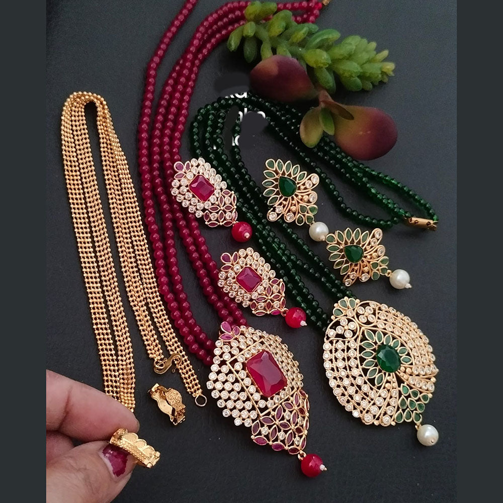 FS Collection Crystal Stone And Pearls Combo Set