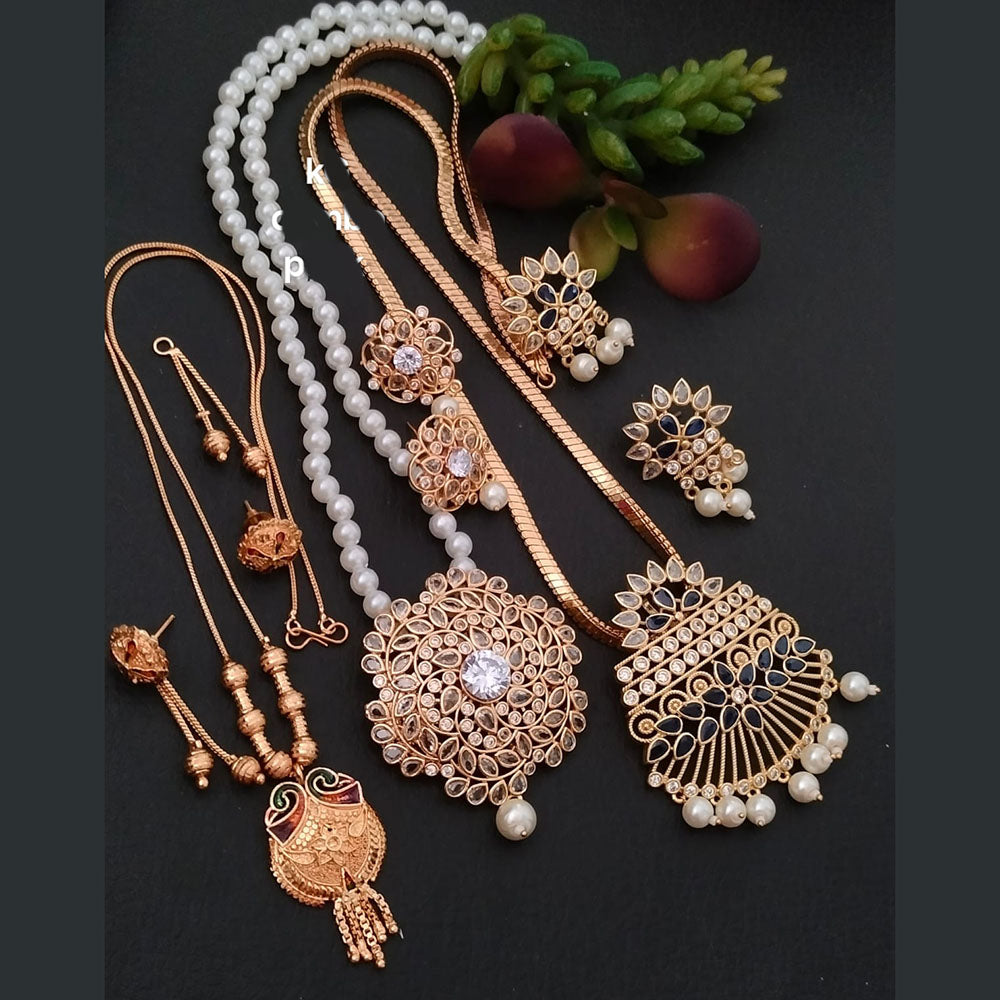 FS Collection Crystal Stone And Pearls Combo Set