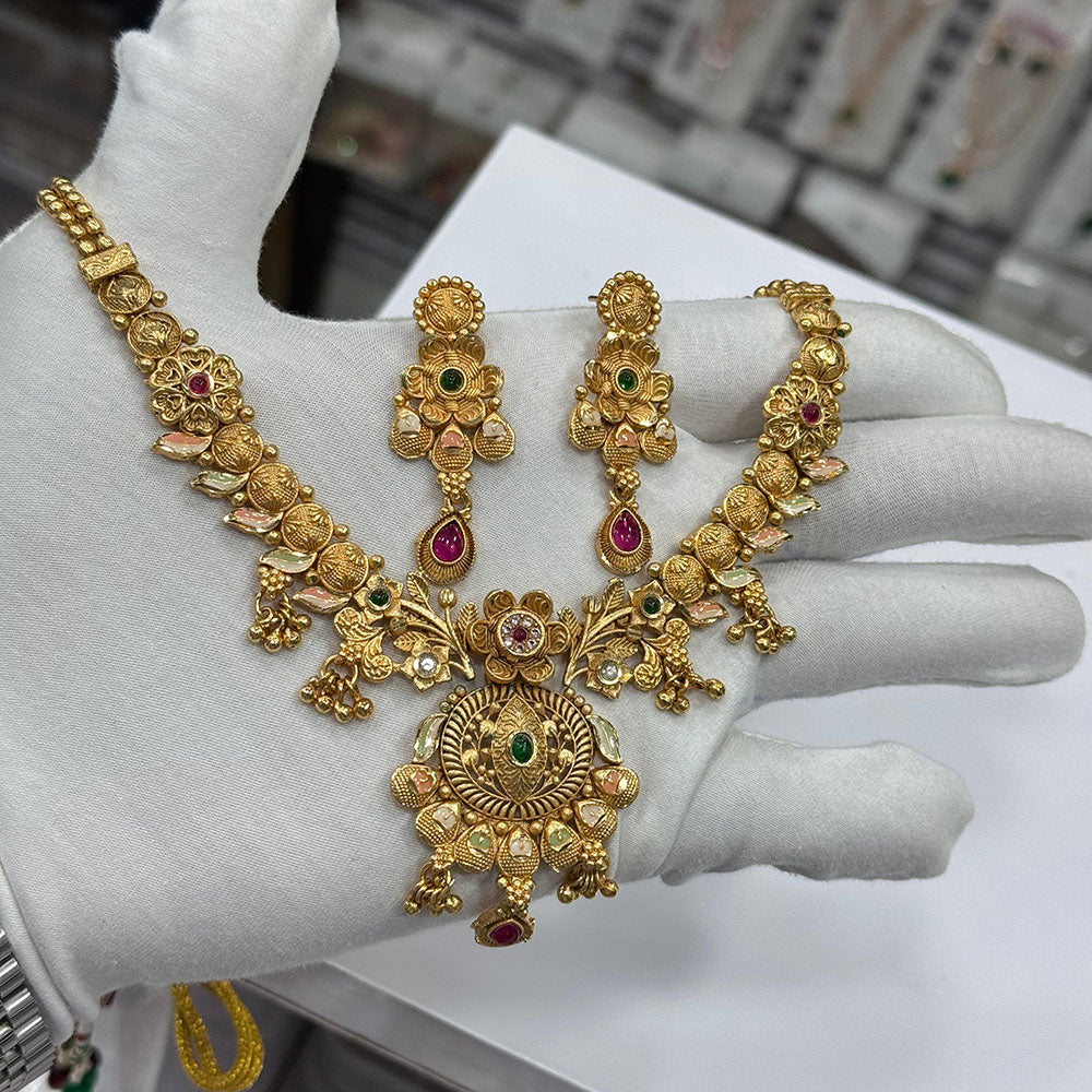 FS Collection Gold Plated Pota Stone Necklace Set
