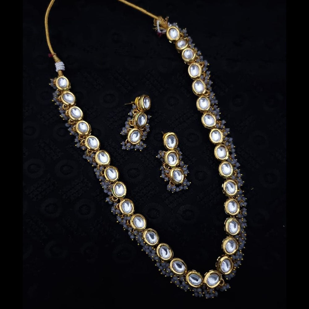FS Collection Gold Plated Kundan Stone And Beads Necklace Set