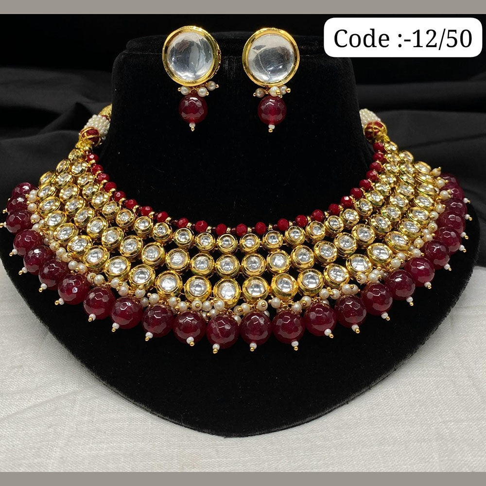 FS Collection Gold Plated Kundan Stone And Beads Necklace Set
