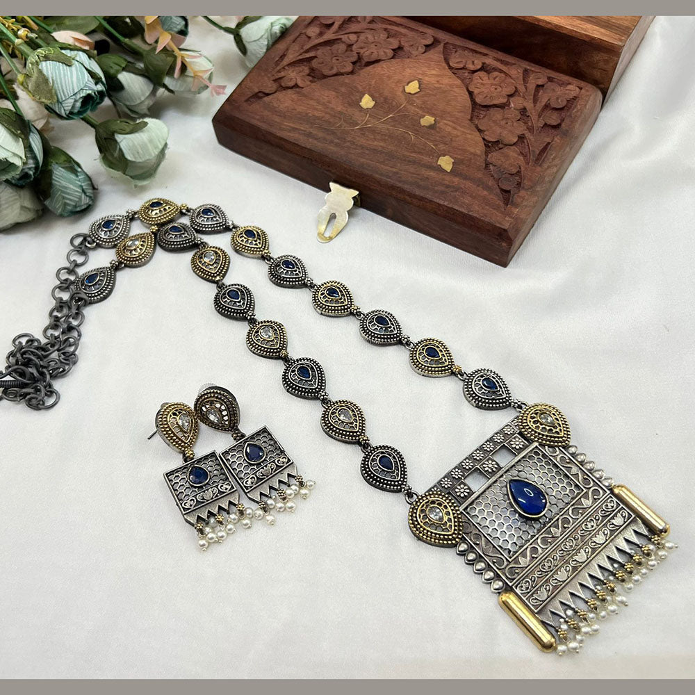FS Collection 2 Tone Plated Pota Stone And Pearls Long Necklace Set