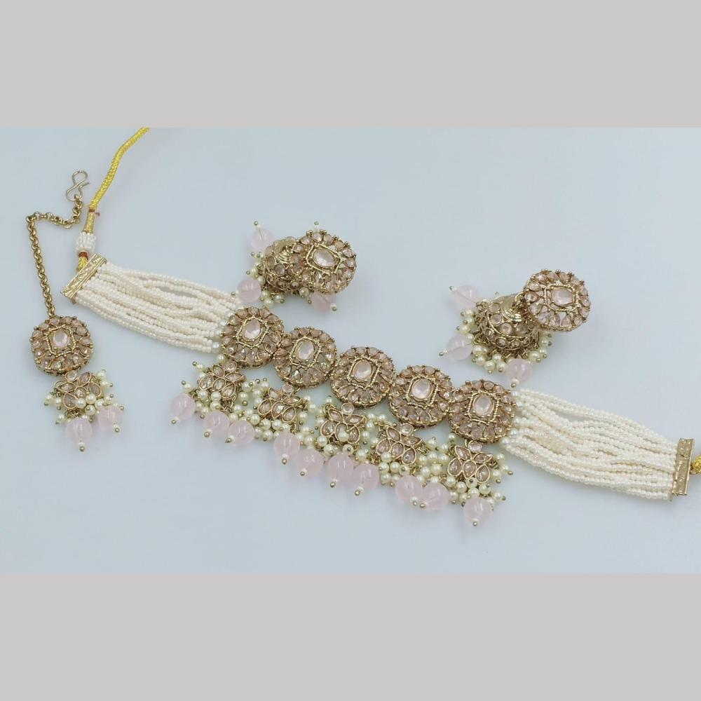 FS Collection Gold Plated Crystal Stone And Beads Choker Necklace Set