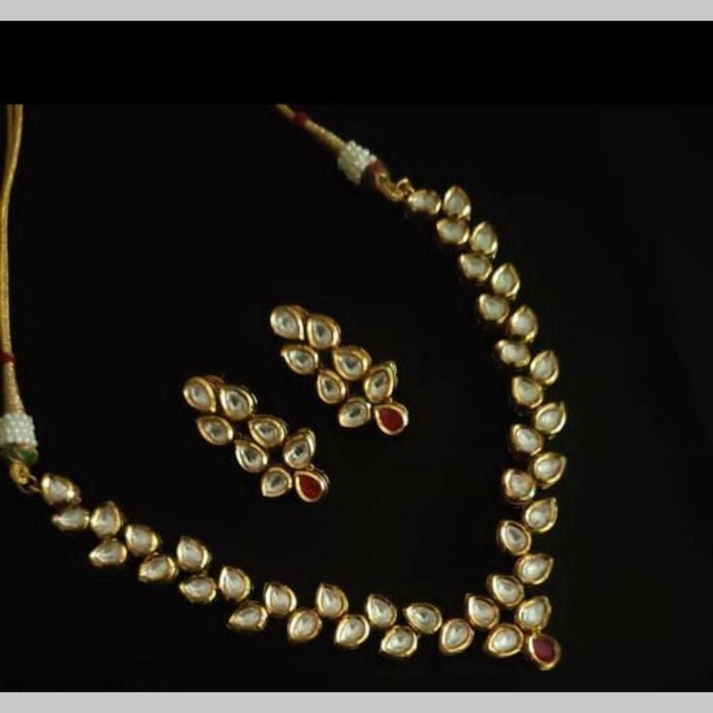 FS Collection Gold Plated Kundan Stone Necklace Set