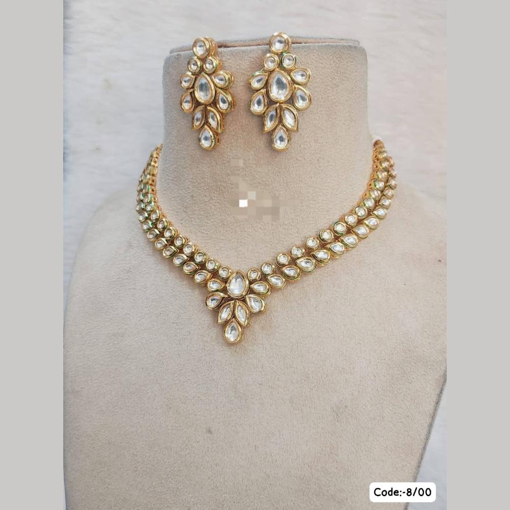 FS Collection Gold Plated Kundan Stone Necklace Set