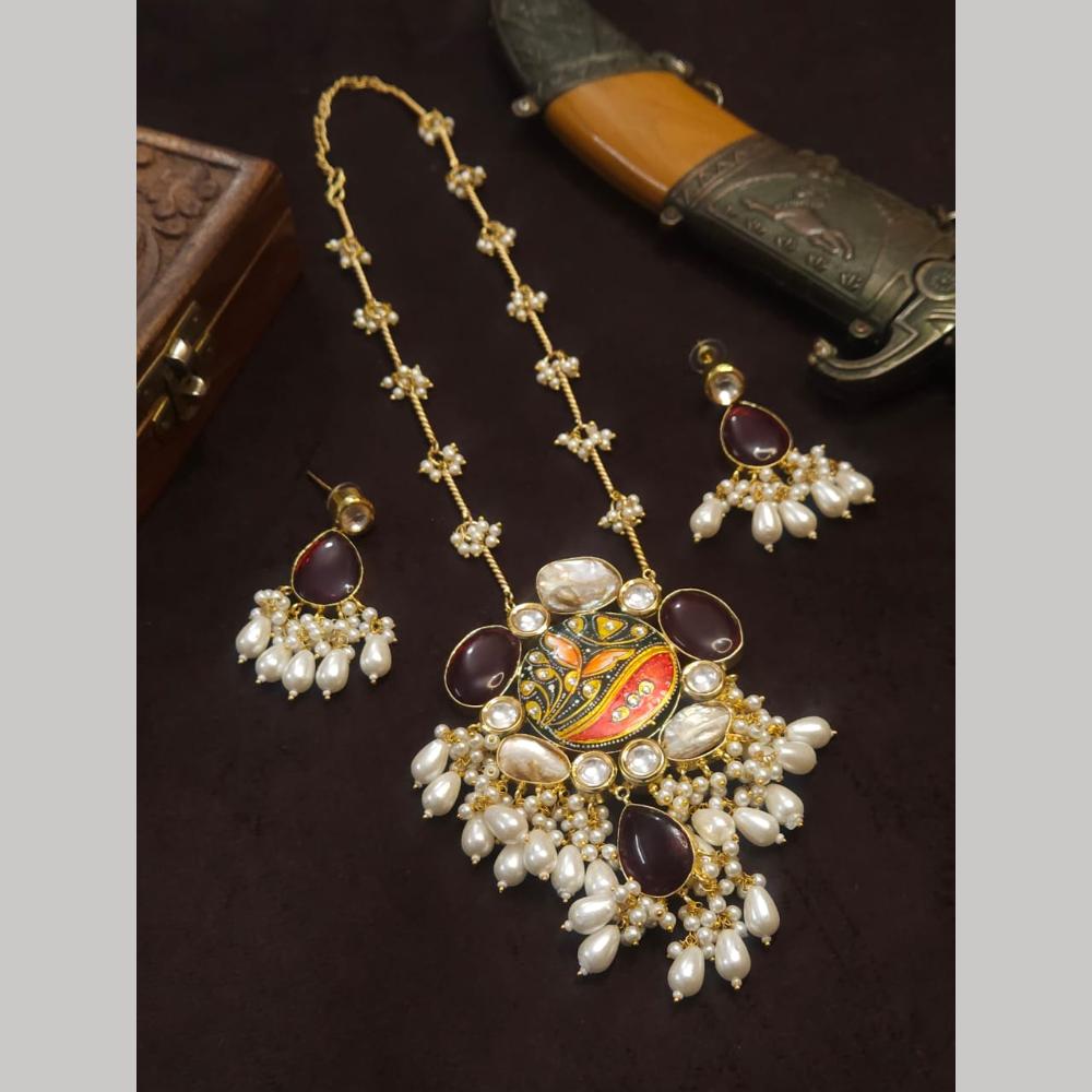 FS Collection 2 Tone Plated Kundan Stone And Beads Necklace Set