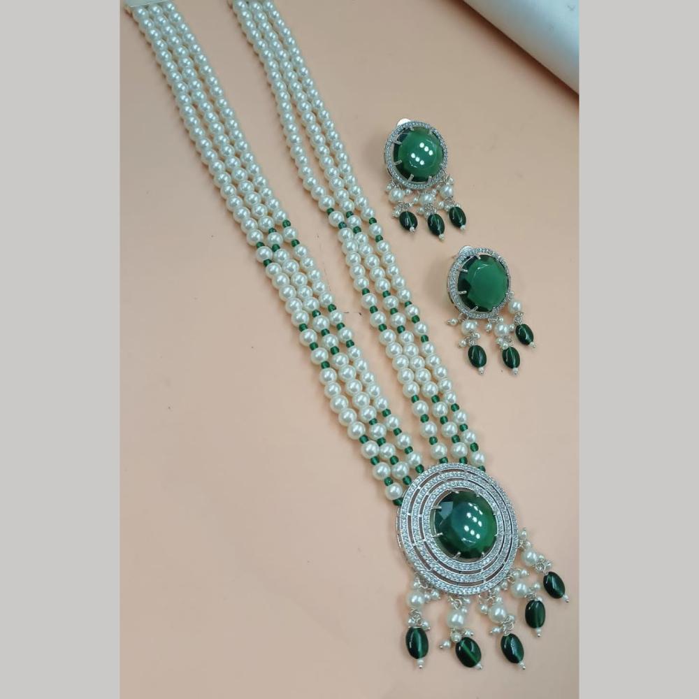 FS Collection Gold Plated AD And Beads Long Necklace Set