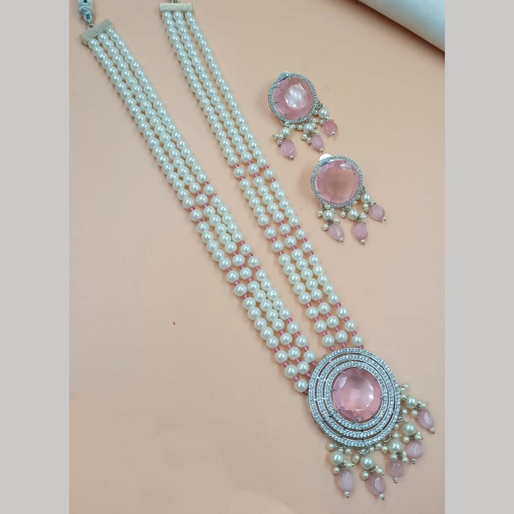 FS Collection Gold Plated AD And Beads Long Necklace Set