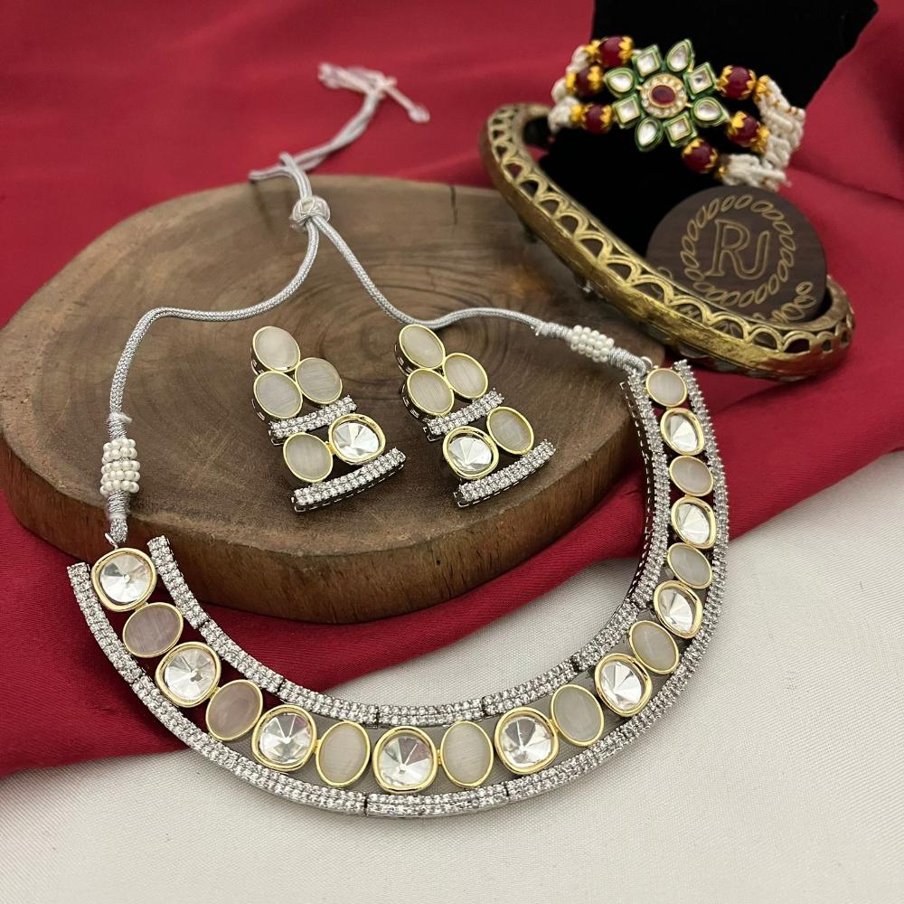 FS Collection 2 Tone Plated Crystal Stone Necklace Set