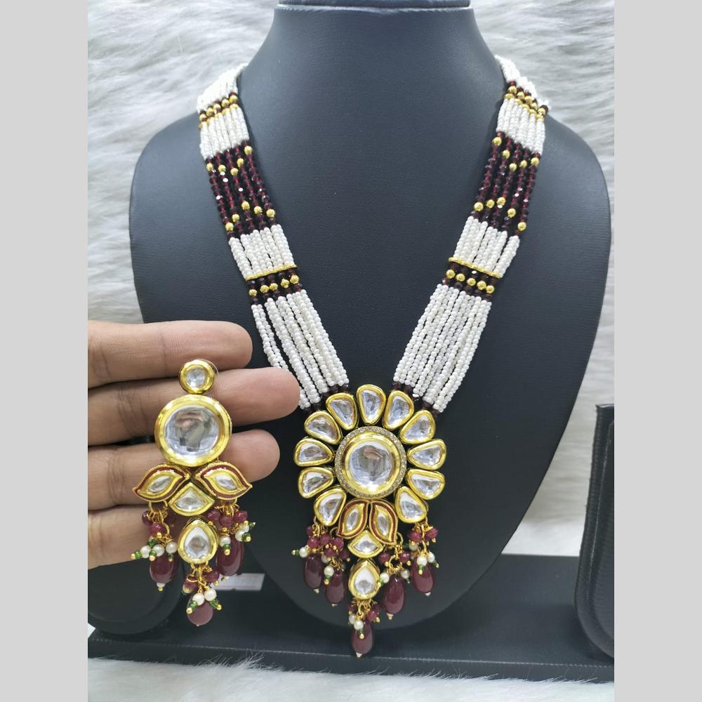 FS Collection Gold Plated Kundan Pearl And Beads Necklace Set