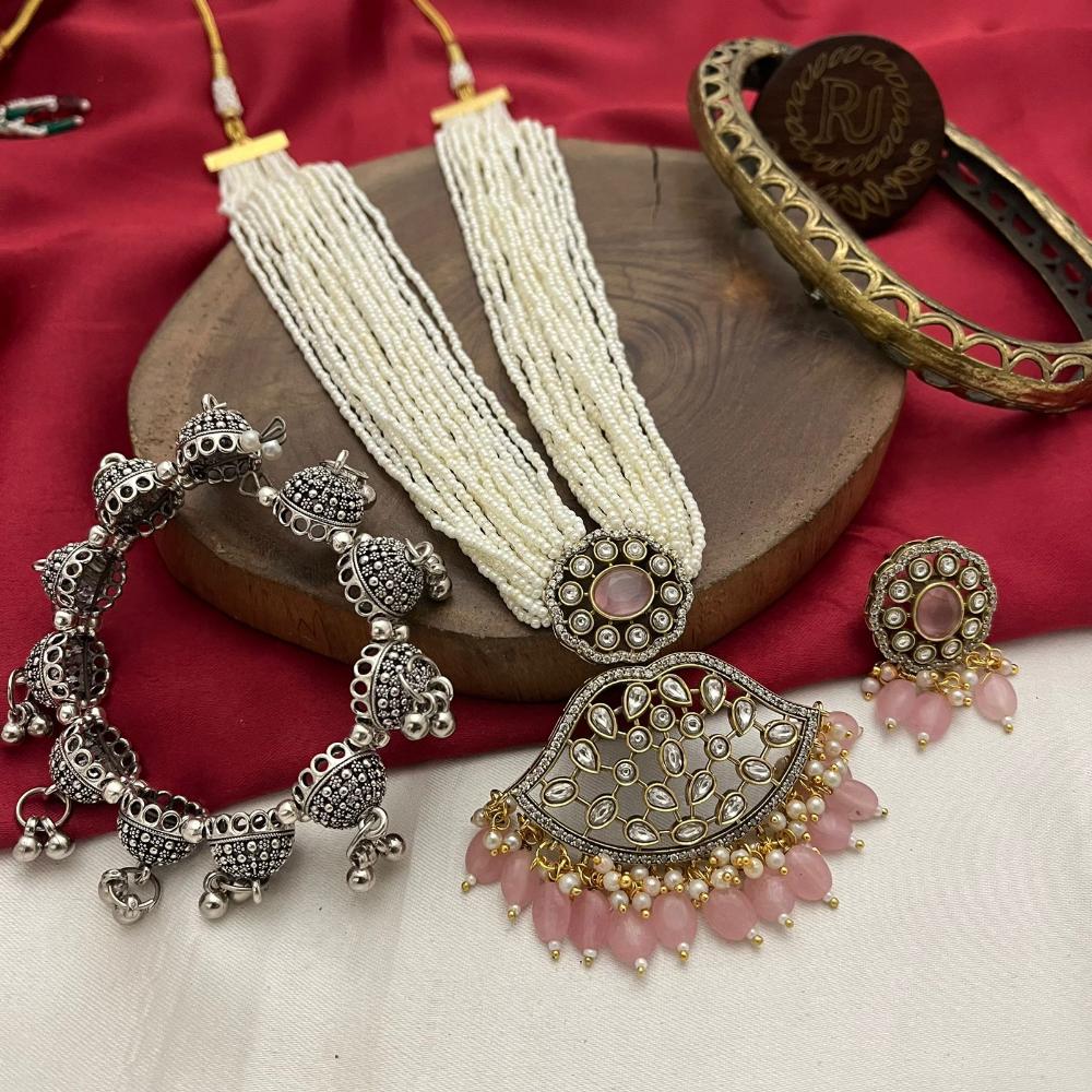 FS Collection Silver Plated Pearl And Austrian Stone Necklace Set