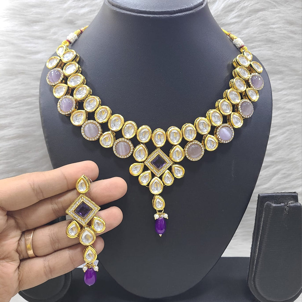 FS Collection Gold Plated Kundan Stone And Beads Necklace Set