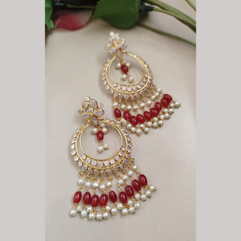 FS Collection Gold Plated Crystal Stone And Pearls Dangler Earrings
