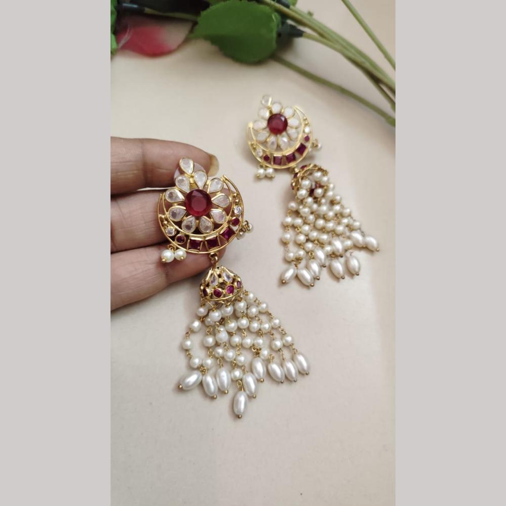 FS Collection Gold Plated Crystal Stone And Pearls Dangler Earrings