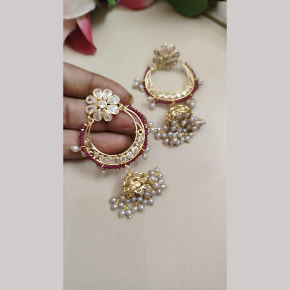 FS Collection Gold Plated Crystal Stone And Pearls Dangler Earrings