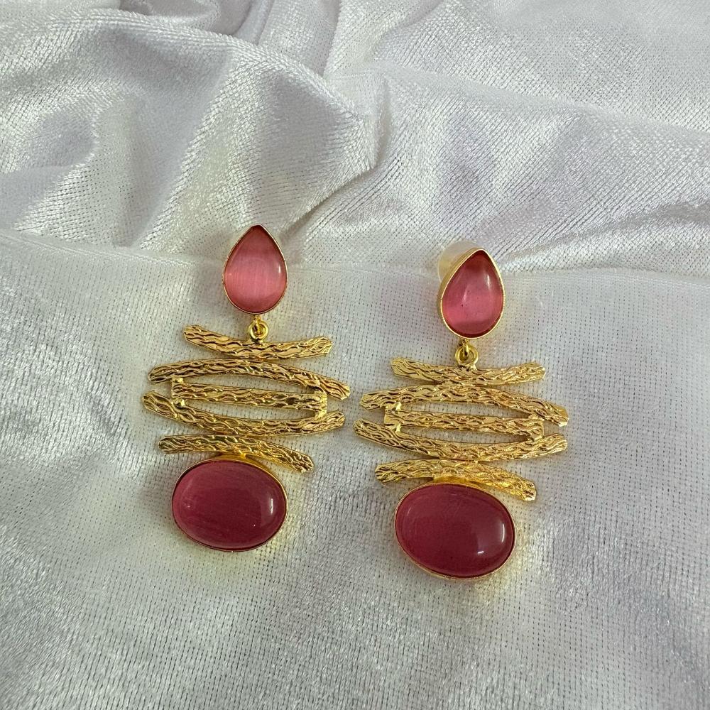 FS Collection Gold Plated Pota Stone Dangler Earrings