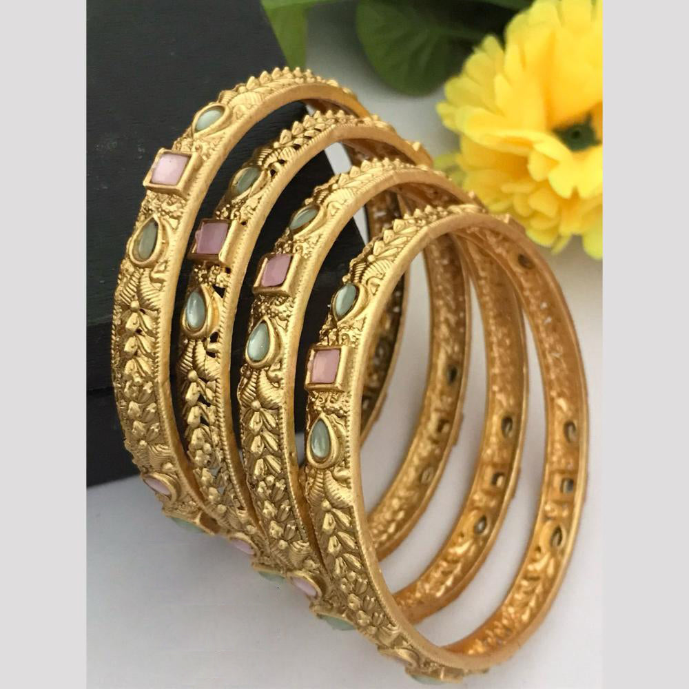 FS Collection Gold Plated Pota Stone Bangle Set