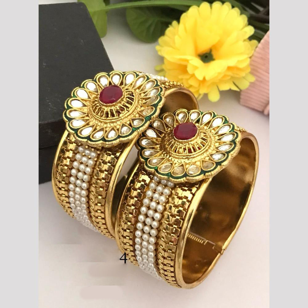 FS Collection Gold Plated Pota Stone Openable Bangle Set
