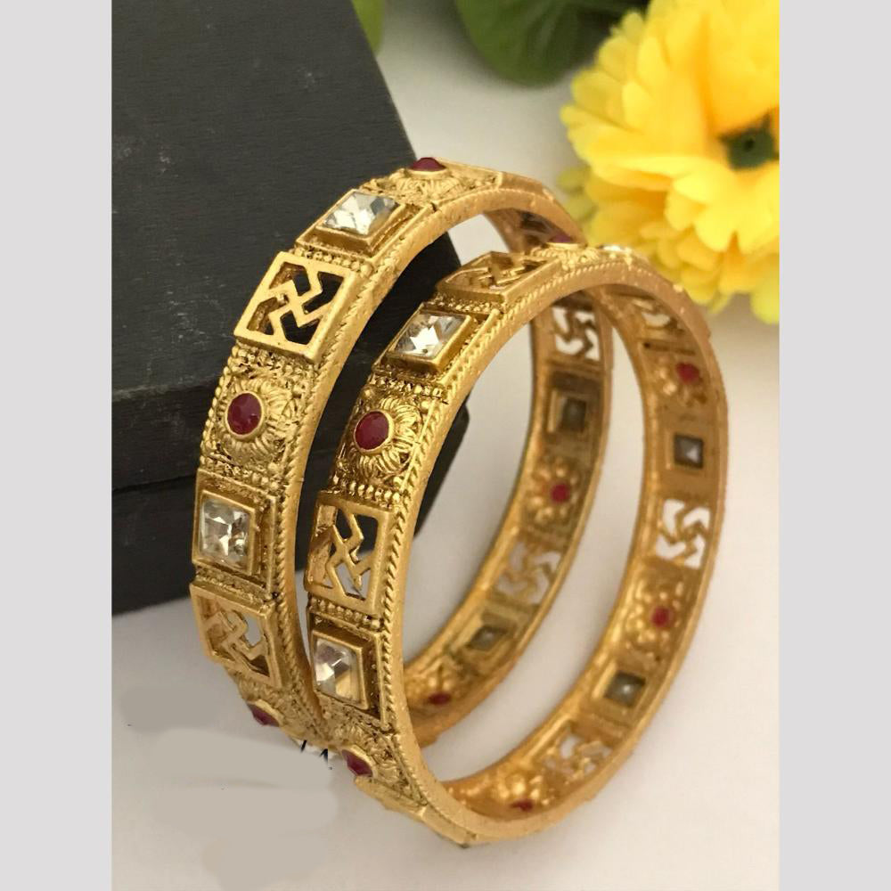 FS Collection Gold Plated Pota Stone Bangle Set