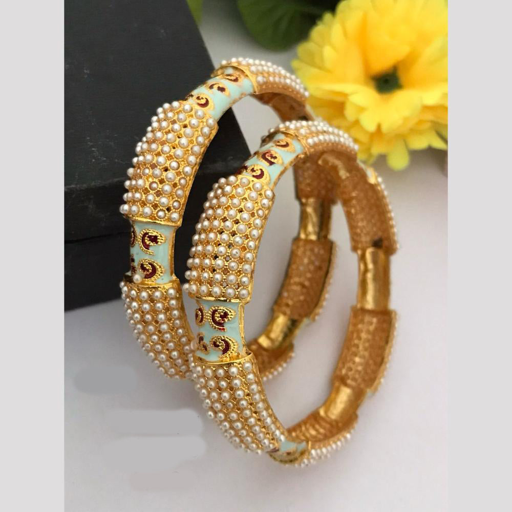 FS Collection Gold Plated Pearls And Meenaakri Bangle Set