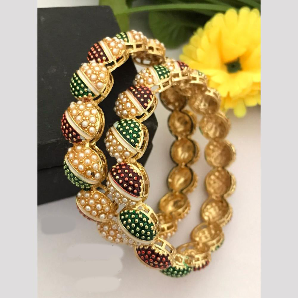 FS Collection Gold Plated Pearls And Meenaakri Bangle Set