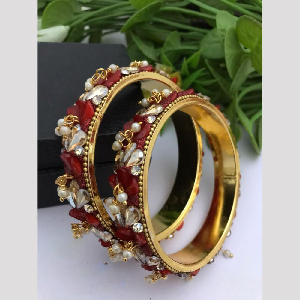 FS Collection Gold Plated Pearls Bangle Set