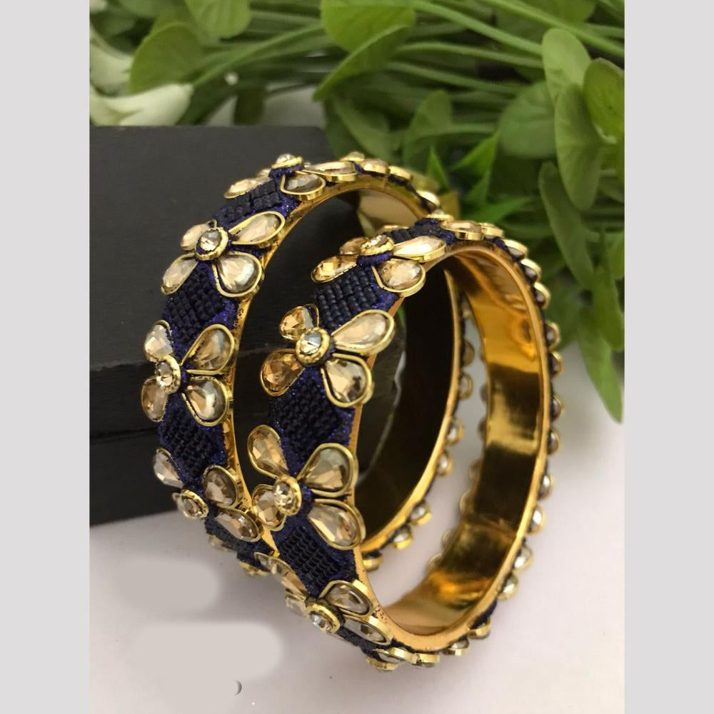 FS Collection Gold Plated Crystal Stone And Pearls Bangle Set