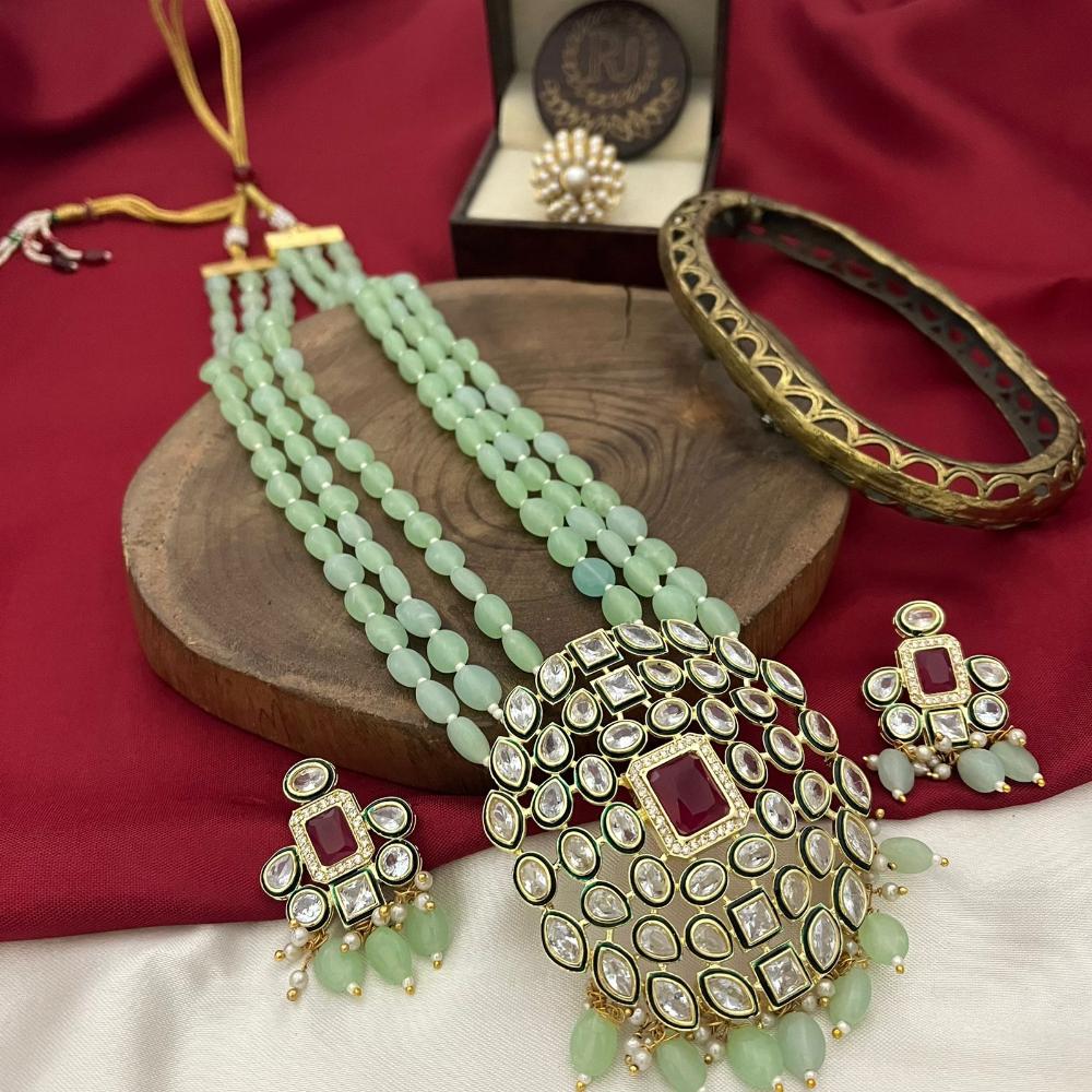 FS Collection Gold Plated Crystal Stone And Beads Necklace Set