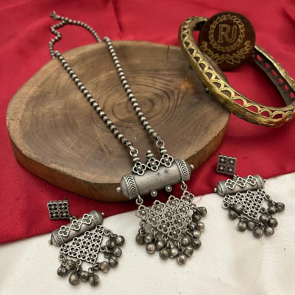 FS Collection Oxidised Plated Long Necklace Set