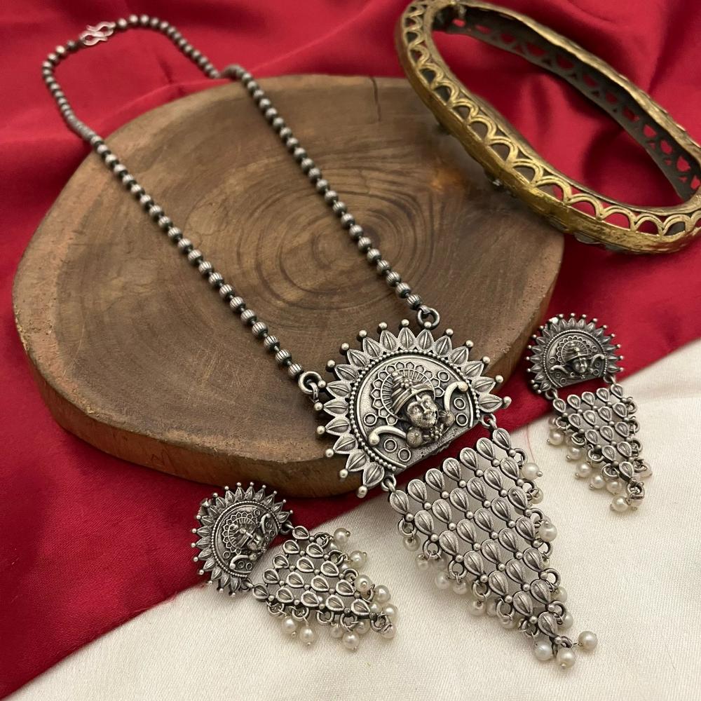 FS Collection Oxidised Plated Temple Long Necklace Set