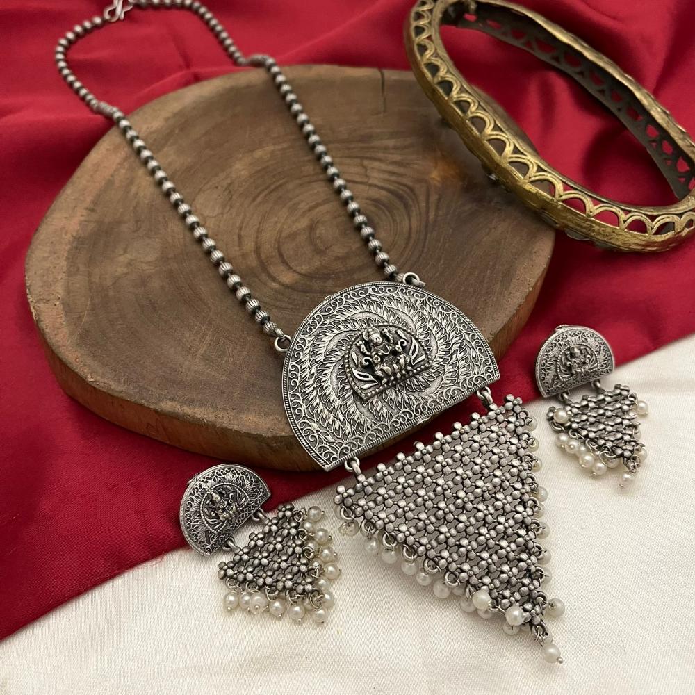 FS Collection Oxidised Plated Temple Long Necklace Set