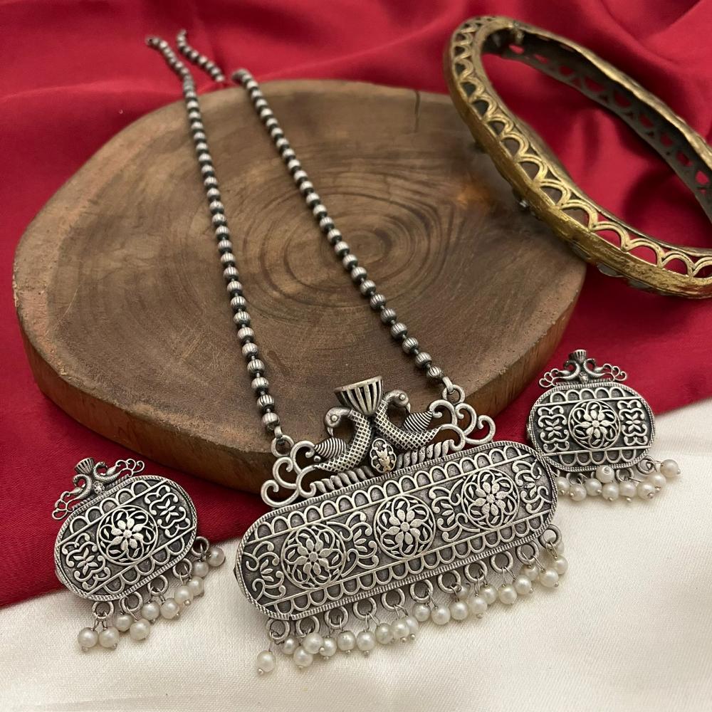 FS Collection Oxidised Plated Long Necklace Set