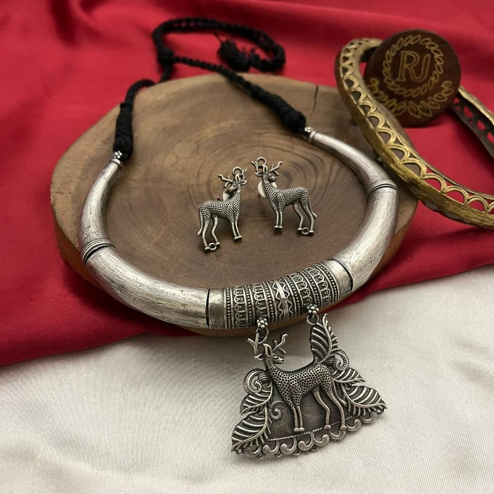 FS Collection Oxidised Plated Necklace Set