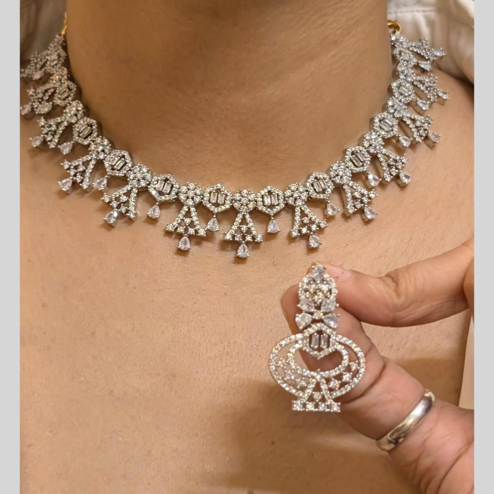 FS Collection Gold Plated American Diamond Necklace Set