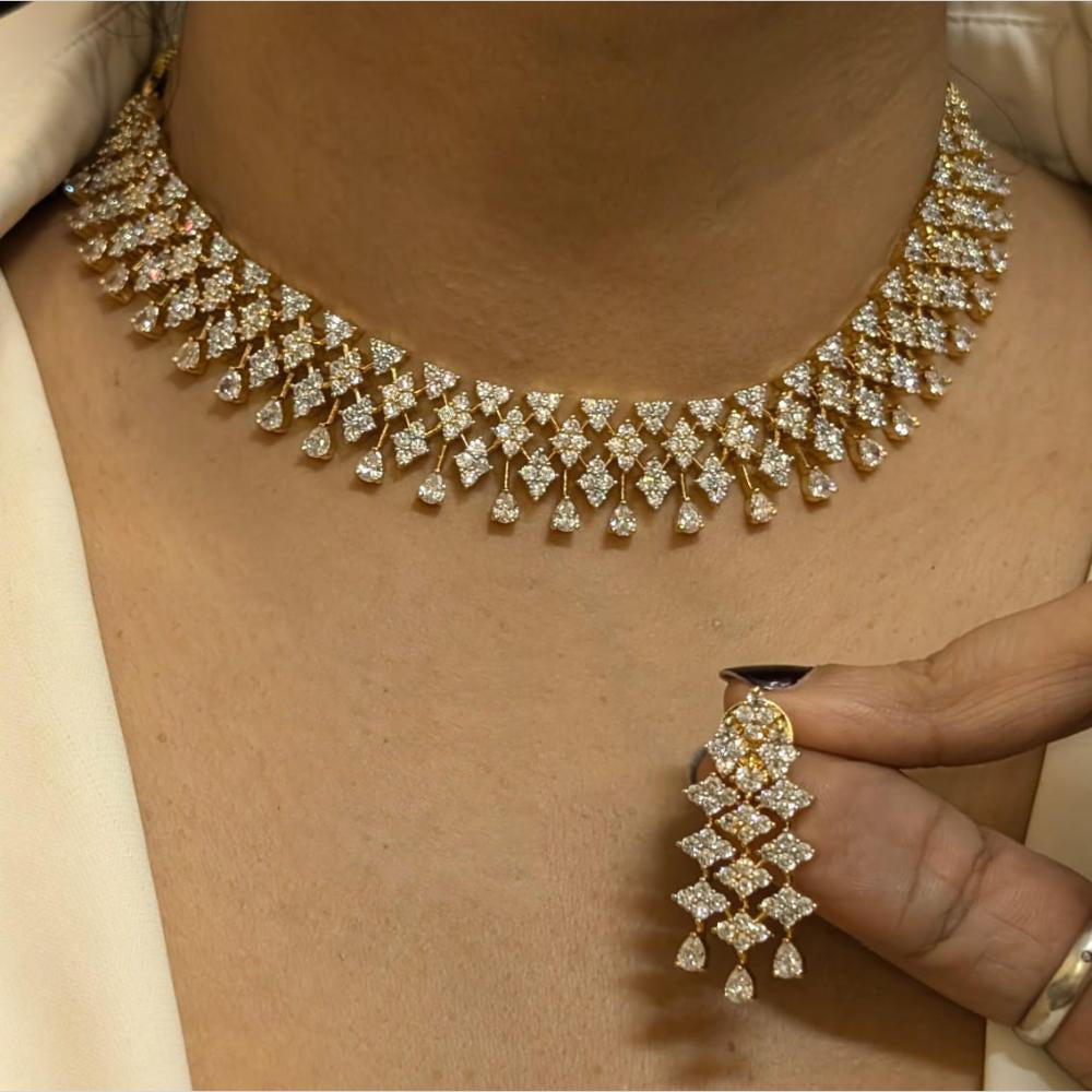 FS Collection Gold Plated American Diamond Necklace Set
