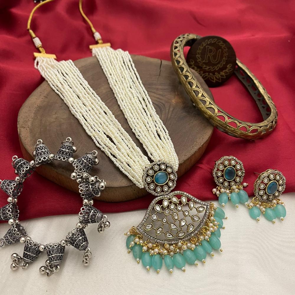 FS Collection Gold Plated Pearl Necklace Set
